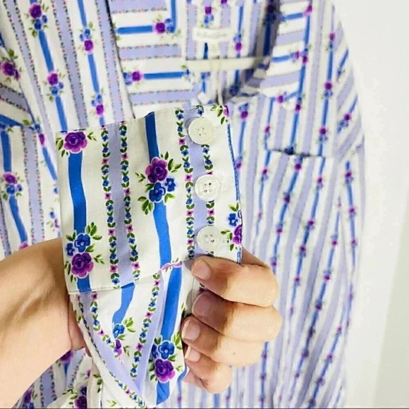 NWT For Love & Lemons Dahlia Boyfriend Shirt Corset Belt Blue White Floral - Picture 5 of 10